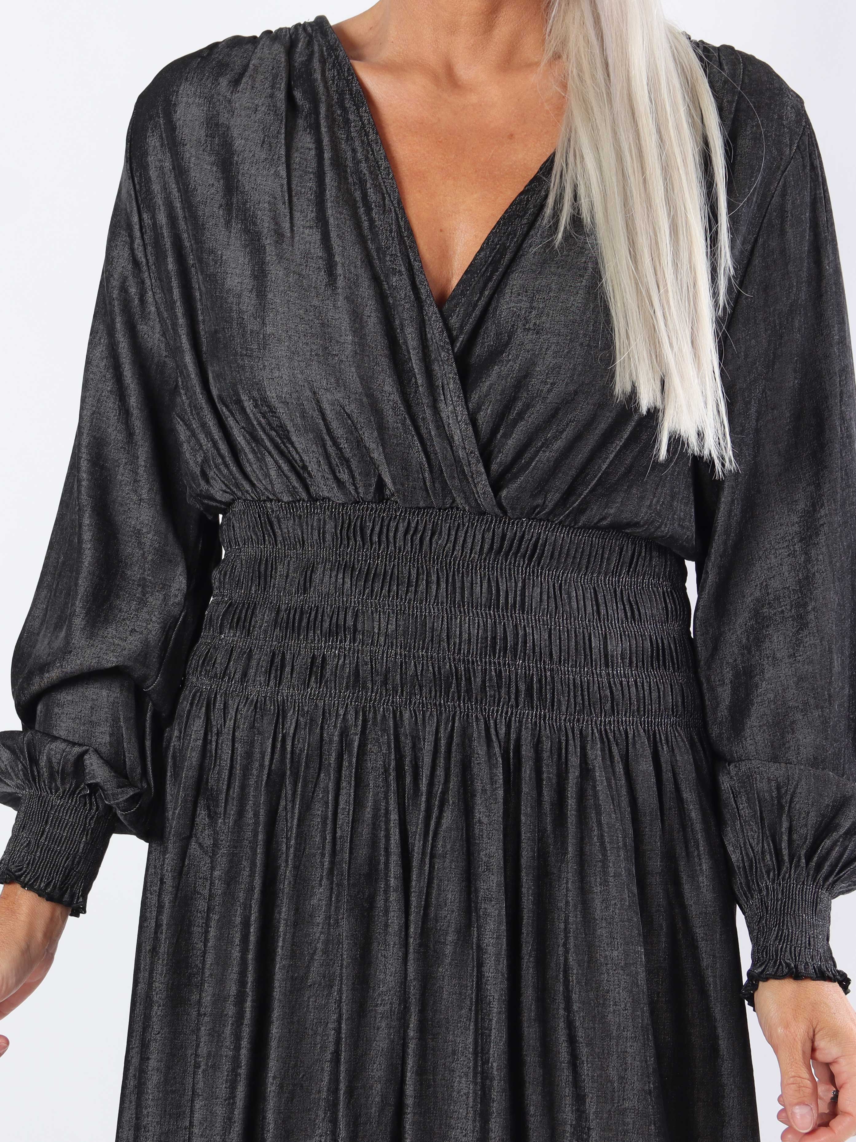 Pams Denim Midi L/S - Plus size klänning med smock i midjan